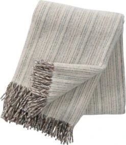 Klippan - Bjork - Plaid - 100% Eco Wol - 130 X 200 Cm - Natural Throw - Wit/Grijs Zand - Franjes - Wasbaar