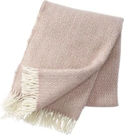Klippan - Stella - Nude Wolwit - Plaid Met Franjes - Wollen Plaid - Woondeken - 130cm X 200cm - Wasbaar - 100% Wol