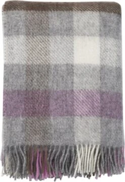 Klippan Yllefabrik Klippan - Gotland - Multi Pink - 100% Wollen Plaid - Blok Motief - Wolwit Grijs Bruin Roze - 130cm X 200cm