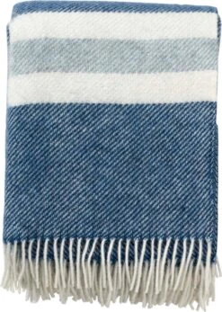 Klippan Yllefabrik Klippan- Gotland Stripe Petrol- Woondeken - Plaid - 100% Gotland Wol - 130cm X 200cm -
