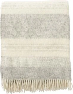 Klippan Yllefabrik Klippan- Freja - Wollen Plaid - Grey Melange - Grijs Wolwit - Streep - 130cm X 200cm