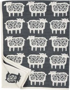 Plaid Schaap Biologisch Chenille Katoen Antraciet-wit 180x140cm