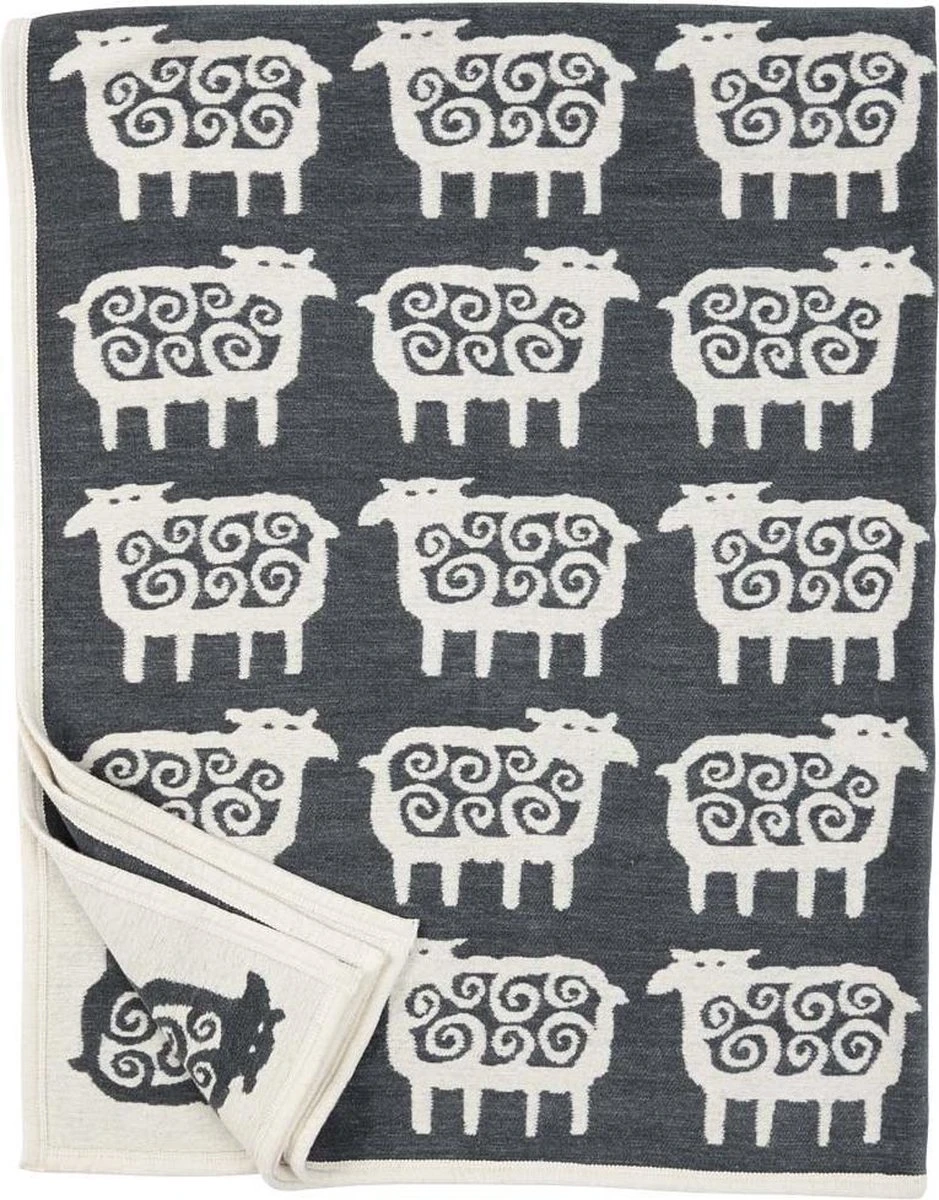 Plaid Schaap Biologisch Chenille Katoen Antraciet-wit 180x140cm 3 Plaid Schaap Biologisch Chenille Katoen Antraciet-wit 180x140cm